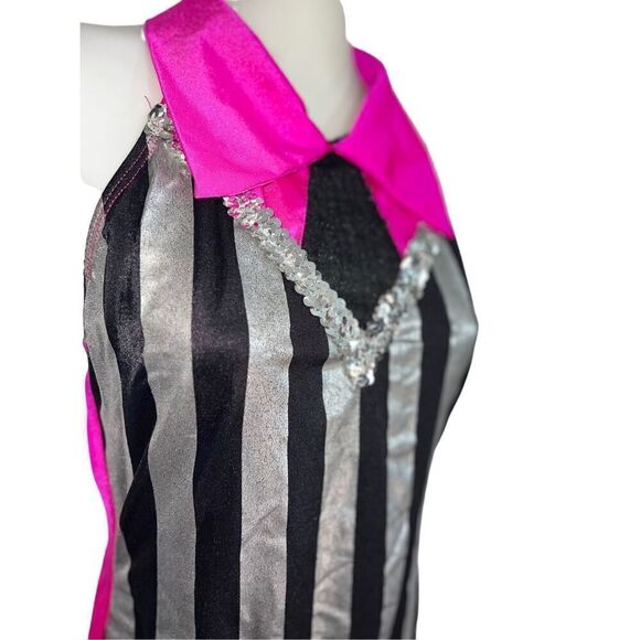 Curtain Call Cabaret Referee Dance Costume Size M Hot Pink Black Striped Necktie - Picture 3 of 6